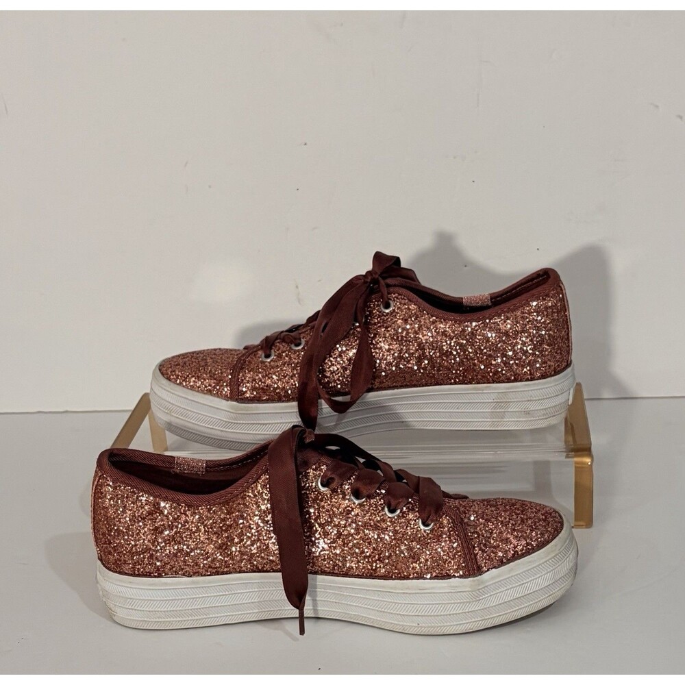 Keds Girls Size 4 Rose/pink Glitter Sneakers Satin Ribbon Lace Up
